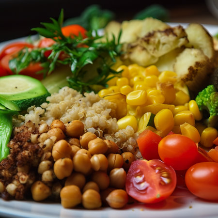 A white plate topped with lots of different types of food. AI generative imageの素材