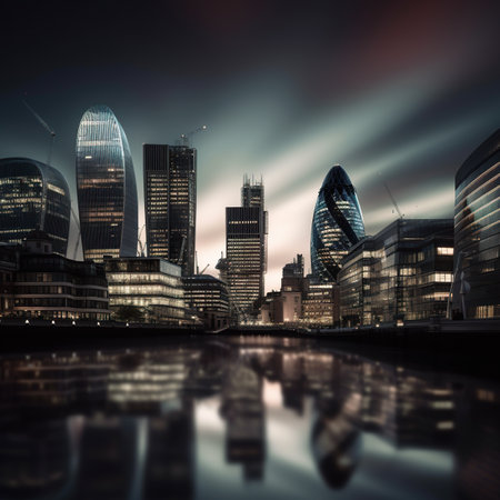 A view of a city at night from across the water. AI generative imageの素材