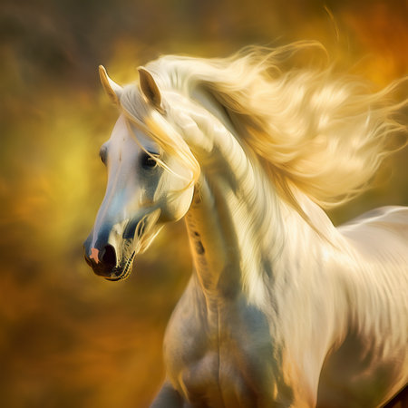 A blurry photo of a white horse in motion. AI generative imageの素材