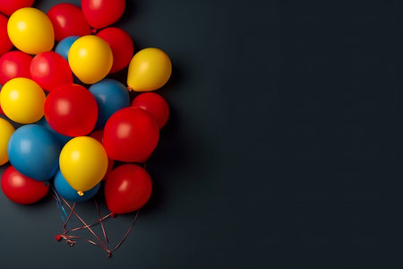 A bunch of balloons that are on a table. AI generative image . A lot of copy space.の素材