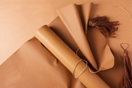 A roll of brown paper with a tassel on top of it. AI generative imageの素材