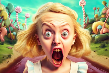 A woman with a surprised look on her face. AI generative imageの素材