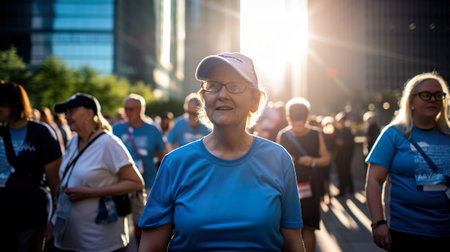 A group of people walking down a street. AI generative imageの素材