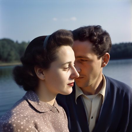 A man and a woman standing next to each other. AI generative imageの素材