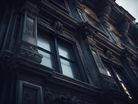 Details of architecturel design, windows, columns, barelief, AI generative imageの素材