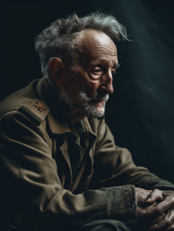 A vetman with a beard and a beard sitting in front of a black background. AI generative image.の素材