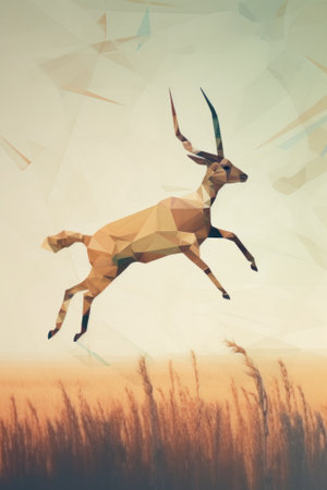 A painting of a gazelle leaping in the air. AI generative image.の素材