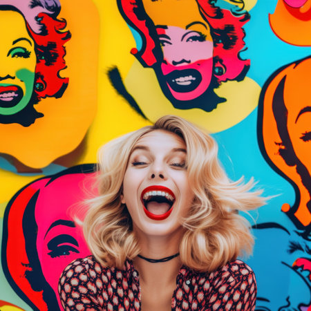 A woman with blonde hair and a red lipstick. AI generative image.の素材