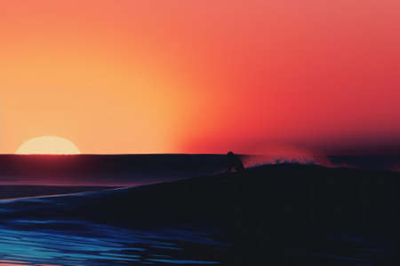 A man riding a wave on top of a surfboard. AI generative image.の素材