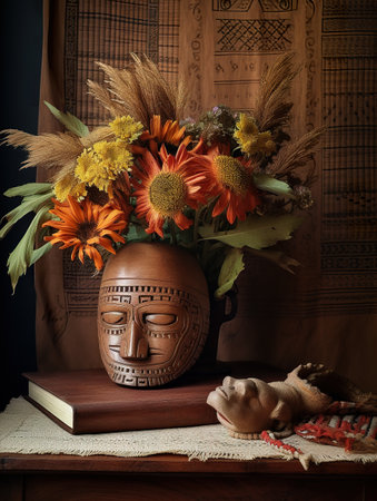 A vase filled with flowers sitting on top of a table. AI generative imageの素材