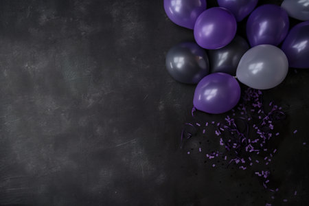 A bunch of balloons and confetti on a table. AI generative imageの素材