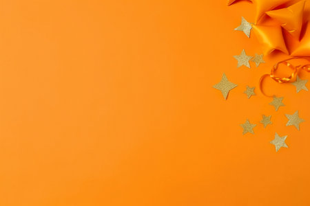 A bunch of gold stars on an orange background. AI generative imageの素材