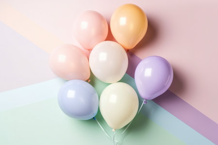 A bunch of balloons sitting on top of a table. AI generative imageの素材