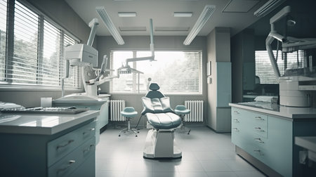 A dentists office with a chairs and other medical equipment. AI generative imageの素材