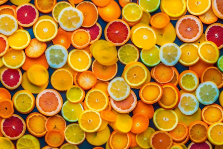 A group of oranges, lemons and grapefruits. AI generative imageの素材