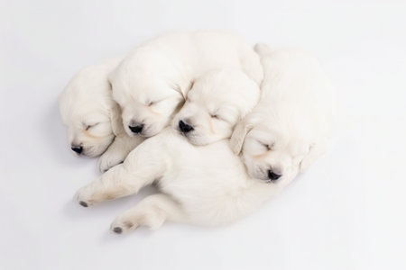 A group of puppies sleeping on top of each other. AI generative imageの素材