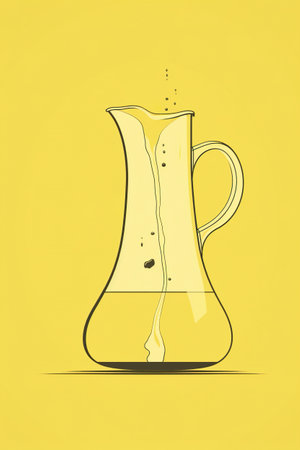 A drawing of a pitcher of liquid on a yellow background. AI generative imageの素材