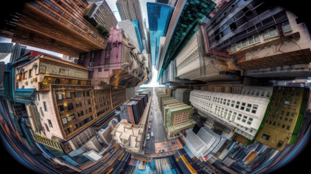 A view of a city from the top of a building. AI generative image.の素材