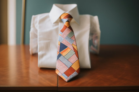 A shirt and a tie sitting on a table. AI generative image.の素材