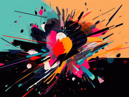 A painting of a colorful explosion of paint. AI generative image.の素材