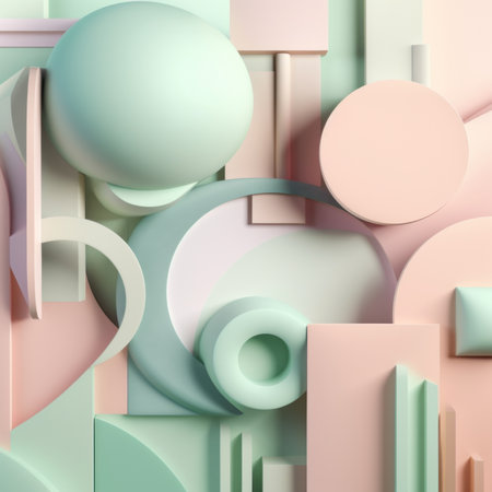 An abstract composition of pastel colored shapes. AI generative image.の素材