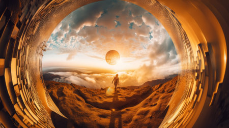 A man standing in the middle of a desert. AI generative image.の素材