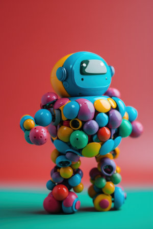 A toy robot made out of colored balls. AI generative image.の素材