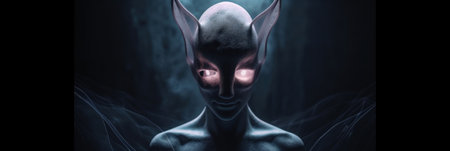 A very strange alien with a very big head. AI generative image.の素材