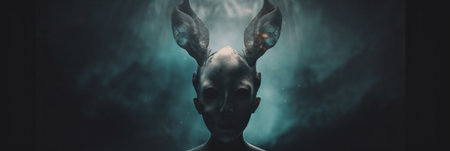 A very strange alien with a very big head. AI generative image.の素材