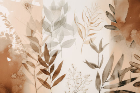 A painting of a variety of plants on a wall. AI generative image.の素材