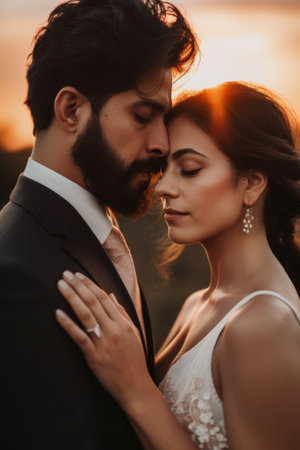 A man and a woman standing next to each other. AI generative image.の素材