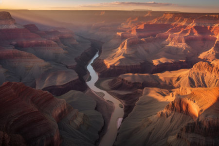 A river running through a canyon in the desert. AI generative image.の素材