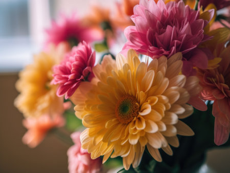 A vase filled with lots of colorful flowers. AI generative image.の素材