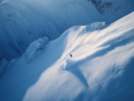 A person skiing down a snow covered mountain. AI generative imageの素材