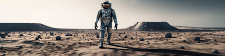 A man in a space suit walking across a desert. AI generative imageの素材