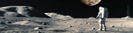 An artists rendering of a space station on the surface of the moon. AI generative imageの素材