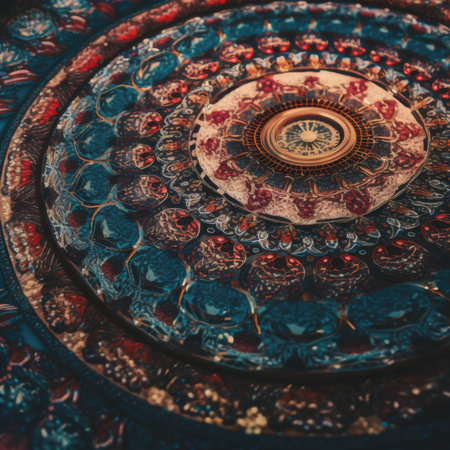 A circular table cloth with a clock on it. AI generative image.の素材