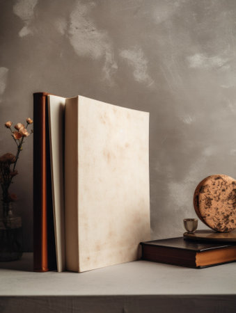 A stack of books sitting on top of a table. AI generative image.の素材