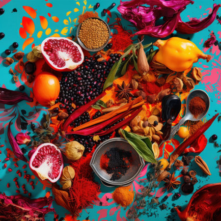 A table topped with lots of different fruits and vegetables. AI generative image.の素材