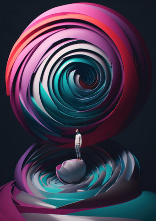 A man standing in front of a colorful object. AI generative image.の素材
