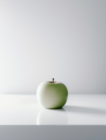 A green apple sitting on top of a white table. AI generative image.の素材