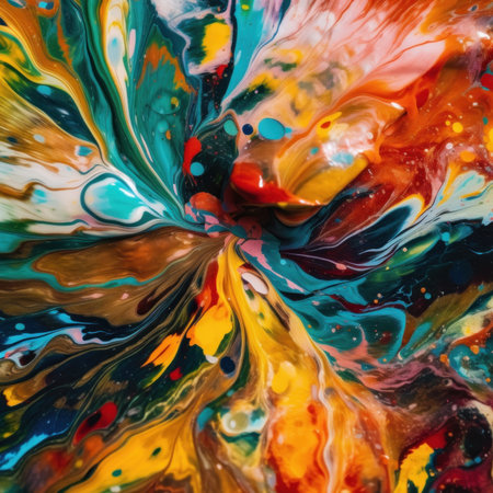 A close up of a colorful painting on a table. AI generative image.の素材