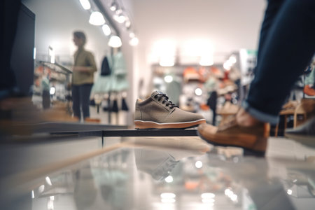 A person standing on a glass floor in a store. AI generative image.の素材