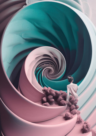 A man standing in a spiral shaped room. AI generative image.の素材