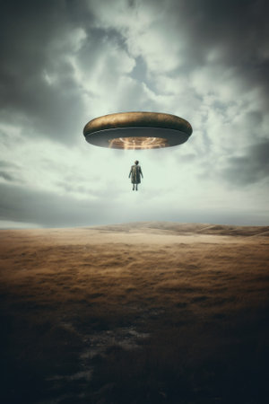 A man flying through the air with a parachute. AI generative image.の素材