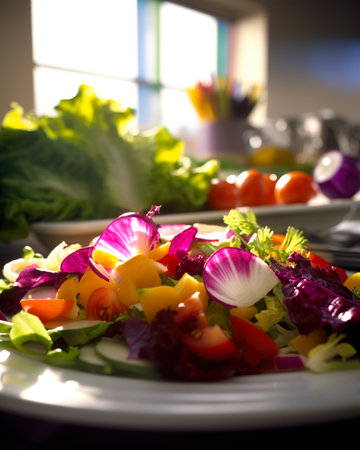 A close up of a plate of food on a table. AI generative imageの素材