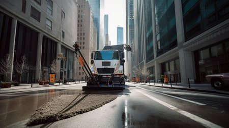 A truck is parked on the side of the road. AI generative imageの素材