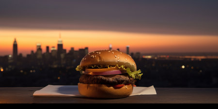 A hamburger sitting on top of a white napkin. AI generative imageの素材