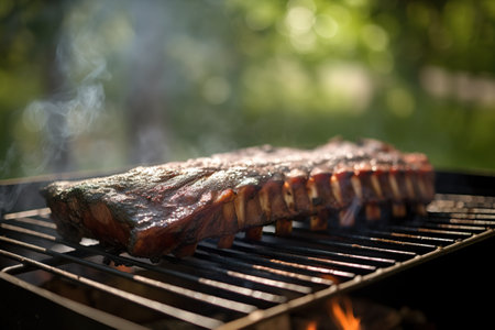 A steak is cooking on a grill outside. AI generative imageの素材