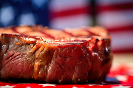 A piece of steak sitting on top of a table. AI generative imageの素材